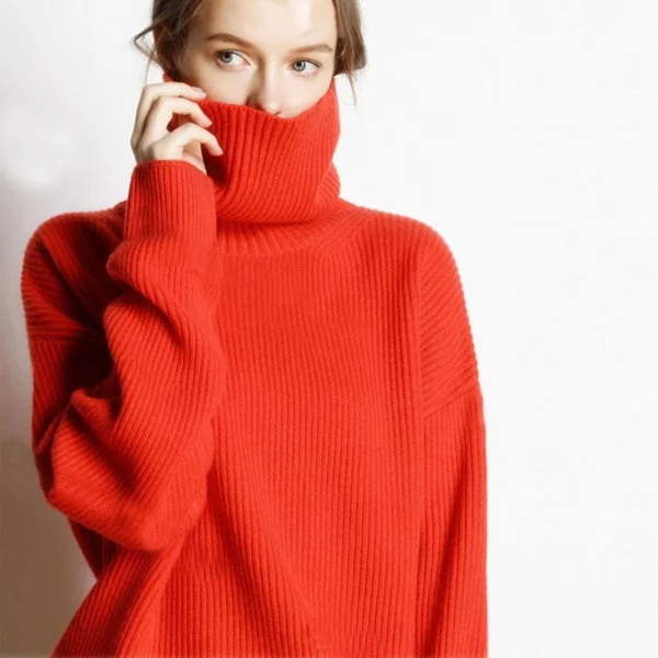 Oversized Wool Turtleneck Sweater for Women - Image 3