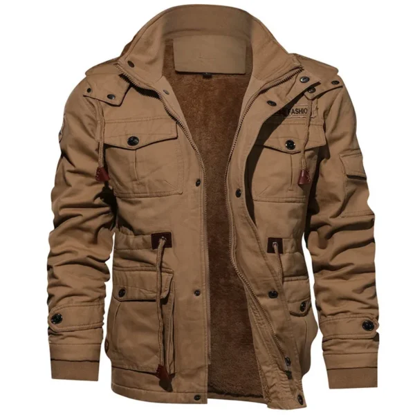 Men's Plush Thickened Hooded Winter Jacket Tactical Bomber Coat - Image 3