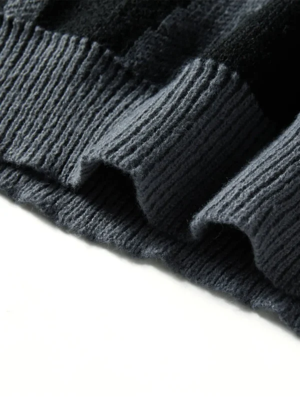 Men's Jacquard Pattern Pullover - Contrast Color Knit Sweater - Image 5