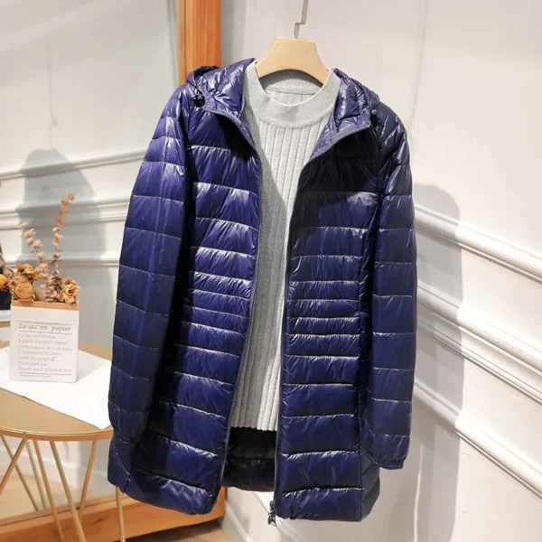 Women's Long Warm Down Coat with Storage Bag Hip-Length Light Jacket - Image 2