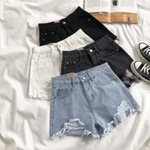 Women's High Waist Ripped Denim Shorts Y2K Streetwear