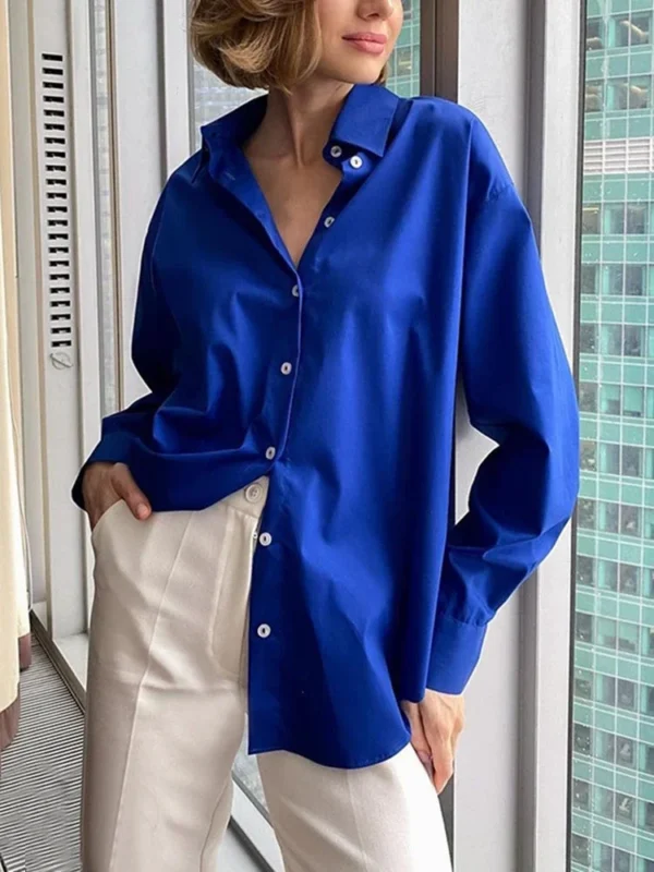 Women's Oversized 100% Cotton Long Sleeve Shirt - Image 6