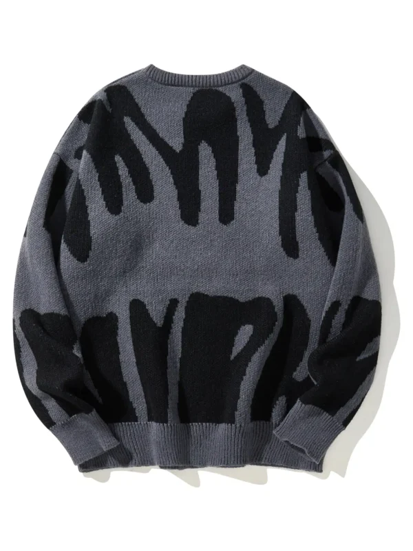 Men's Jacquard Pattern Pullover - Contrast Color Knit Sweater - Image 3