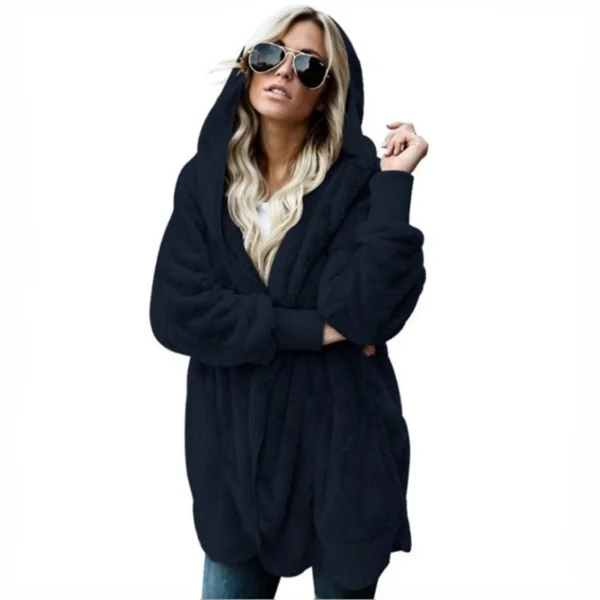 Women's Double Fleece Cardigan Jacket Plush Hooded Oversized Coat - Image 4