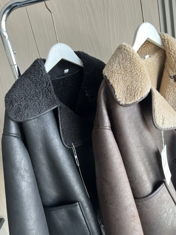 Women's Double-Sided Collar Oversized Long-Sleeve Jacket Warm Fall Winter Coat - Image 3