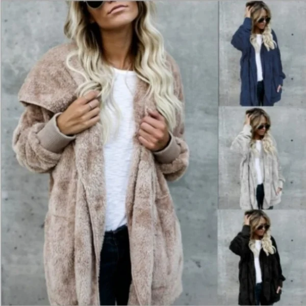 Women's Double Fleece Cardigan Jacket Plush Hooded Oversized Coat - Image 2