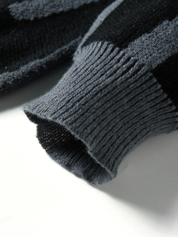 Men's Jacquard Pattern Pullover - Contrast Color Knit Sweater - Image 4