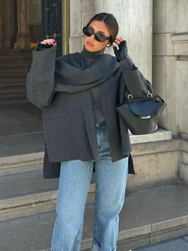Chic Asymmetric Open Front Knit Coat - Image 2