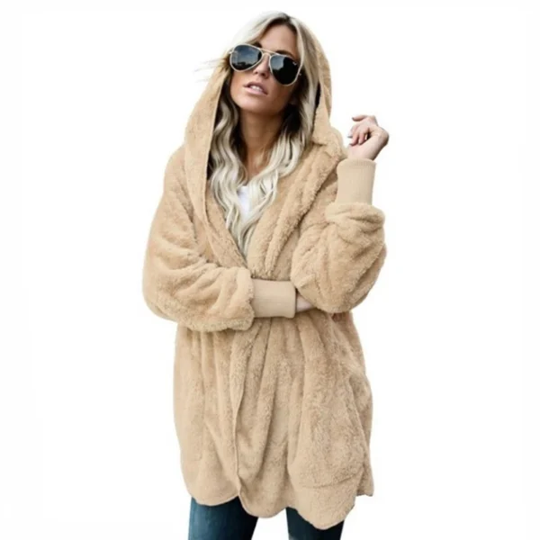 Women's Double Fleece Cardigan Jacket Plush Hooded Oversized Coat - Image 6