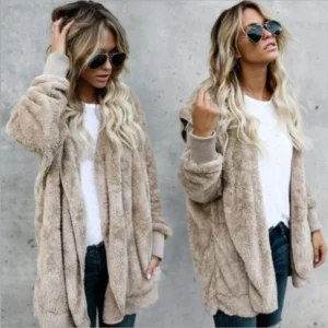 Women's Double Fleece Cardigan Jacket Plush Hooded Oversized Coat