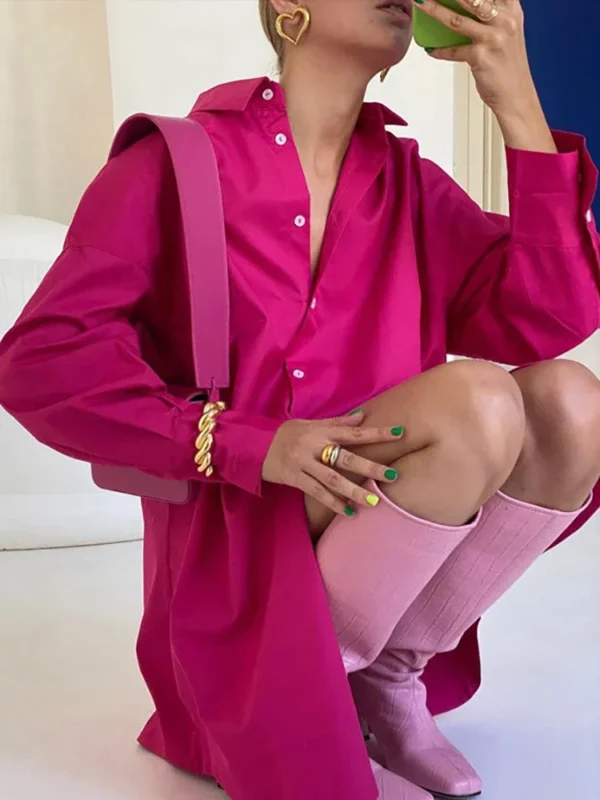 Women's Oversized 100% Cotton Long Sleeve Shirt - Image 2