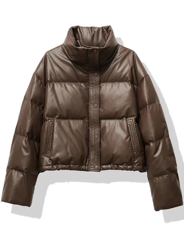 Women's Mock Neck Padded Jacket Single Breasted Short Coat - Image 2