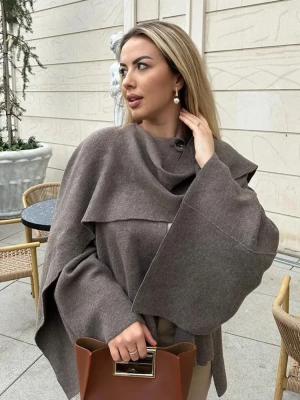 Women's Asymmetric Split Knitted Jacket Oversized Scarf Coat - Image 4