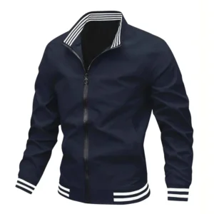 Men's Stand Collar Striped Zipper Jacket