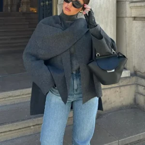 Chic Asymmetric Open Front Knit Coat