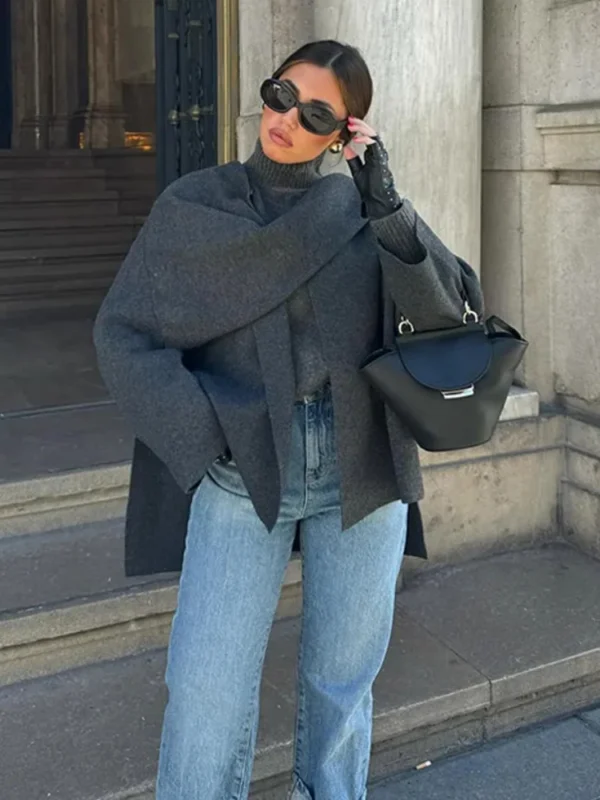 Chic Asymmetric Open Front Knit Coat