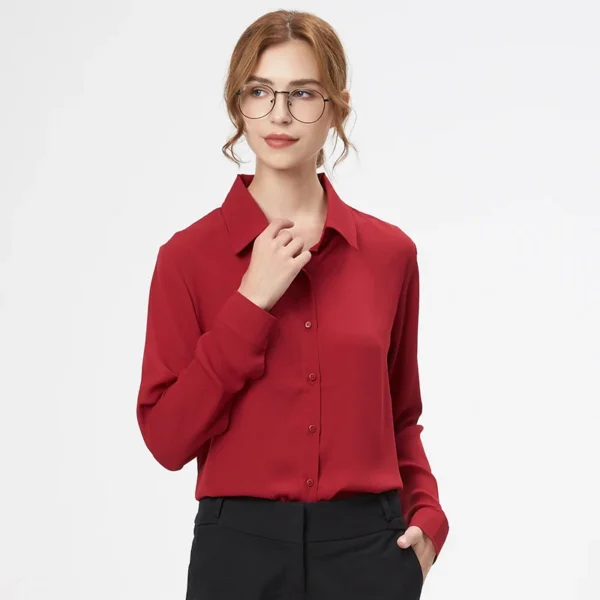 Women's Solid Color Chiffon Long Sleeve Blouse - Image 2