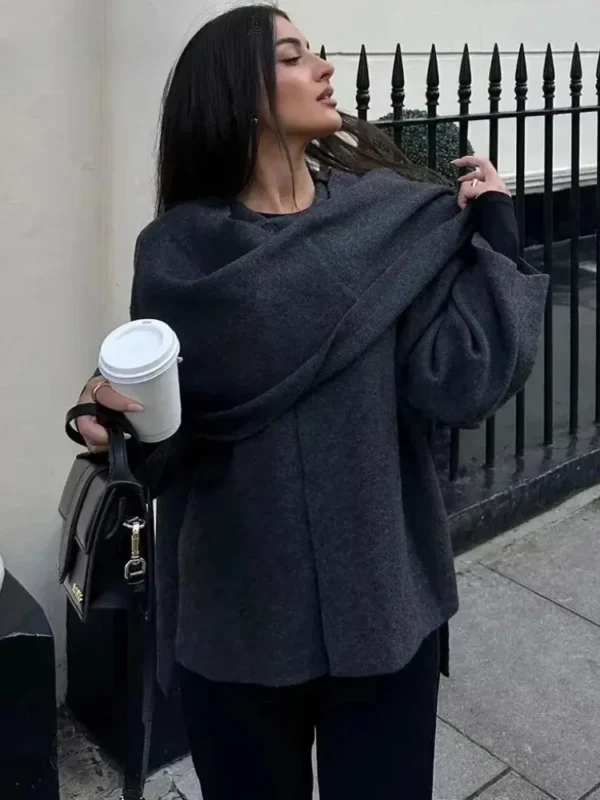 Chic Asymmetric Open Front Knit Coat - Image 3