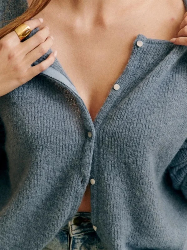 Women's Button-Front Knit Sweater - Round Neck Solid Color Pullover - Image 5