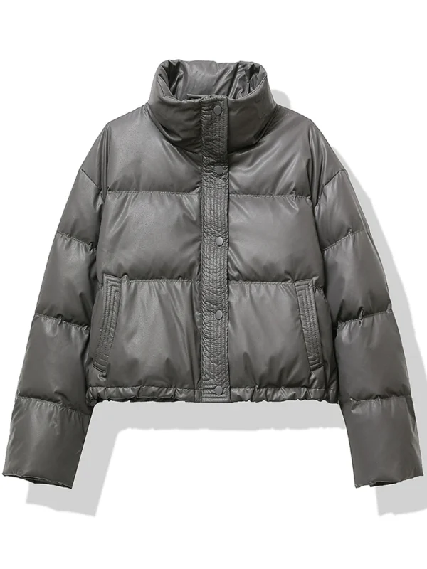 Women's Mock Neck Padded Jacket Single Breasted Short Coat - Image 4