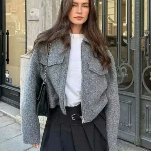 Women's Cropped Jacket with Patch Pockets