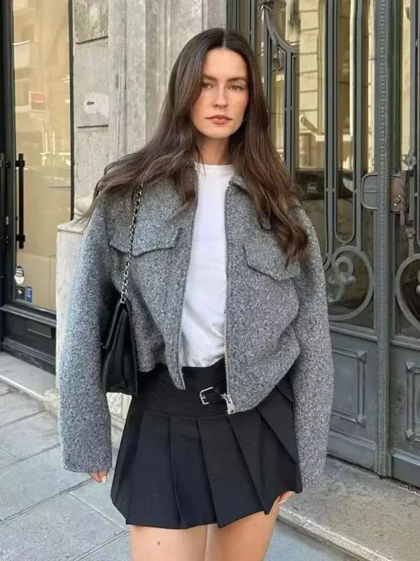 Women's Cropped Jacket with Patch Pockets