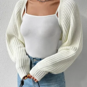 Women's Open Front Crochet Cardigan Ribbed Knit Shrug