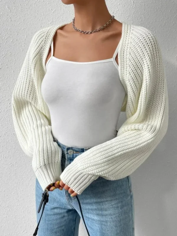 Women's Open Front Crochet Cardigan Ribbed Knit Shrug