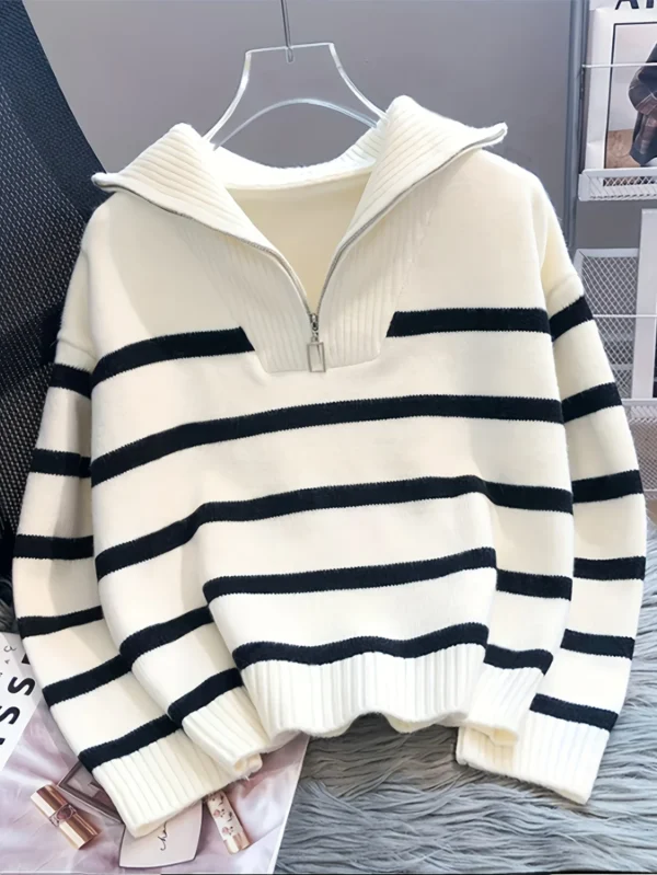 Women's Thickened Zipper Striped Pullover Top