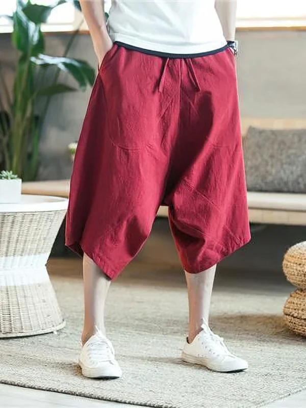Men's Cotton Linen Wide Leg Beach Shorts - Image 3