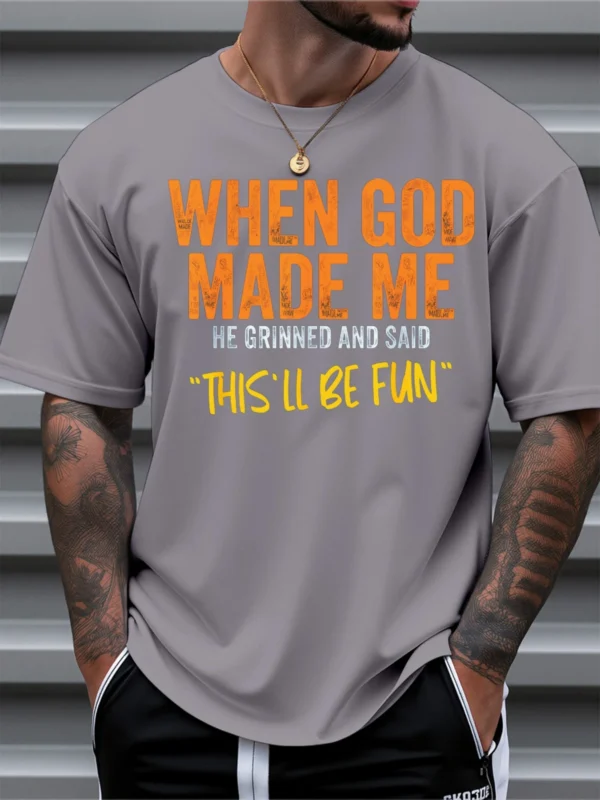 When God Made Me" Print Cotton T-Shirt for Men - Image 4