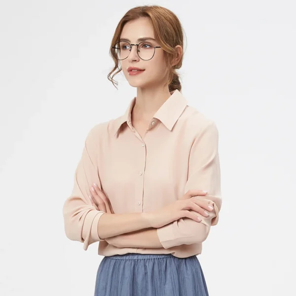 Women's Solid Color Chiffon Long Sleeve Blouse - Image 4