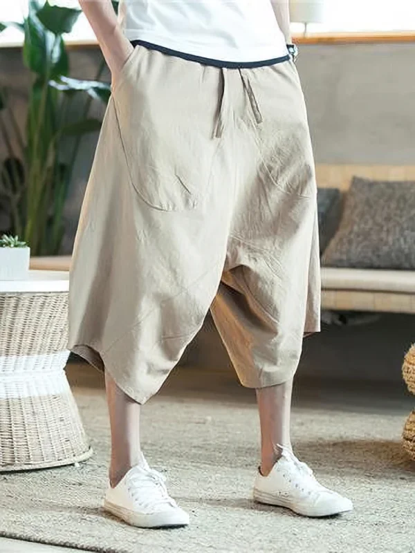 Men's Cotton Linen Wide Leg Beach Shorts - Image 4