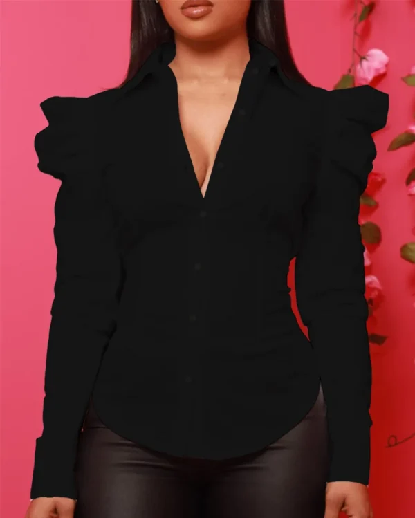 Women's Solid Color Slim Long Sleeve Shirt - Image 4