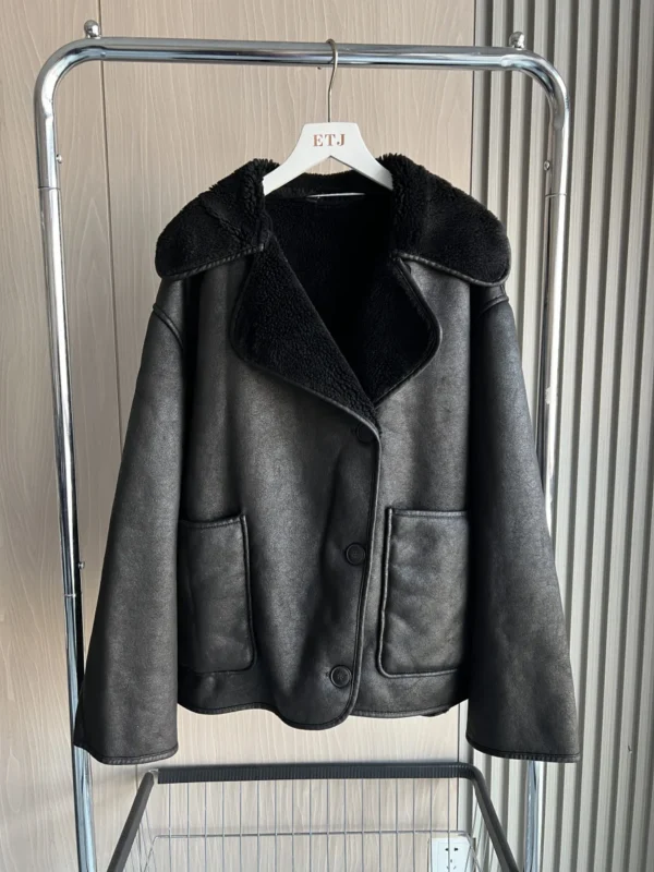 Women's Double-Sided Collar Oversized Long-Sleeve Jacket Warm Fall Winter Coat - Image 4