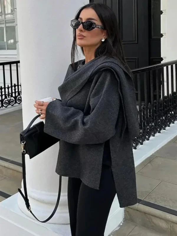 Chic Asymmetric Open Front Knit Coat - Image 4