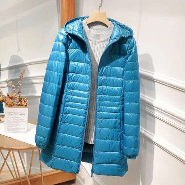 Women's Long Warm Down Coat with Storage Bag Hip-Length Light Jacket - Image 3