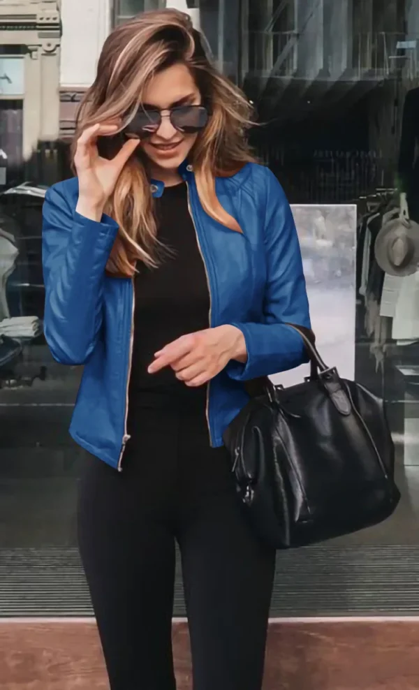 Women's Large Size PU Leather Jacket Slim Street Elegant Top - Image 4