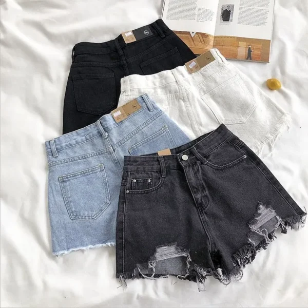 Women's High Waist Ripped Denim Shorts Y2K Streetwear - Image 2