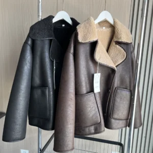 Women's Double-Sided Collar Oversized Long-Sleeve Jacket Warm Fall Winter Coat
