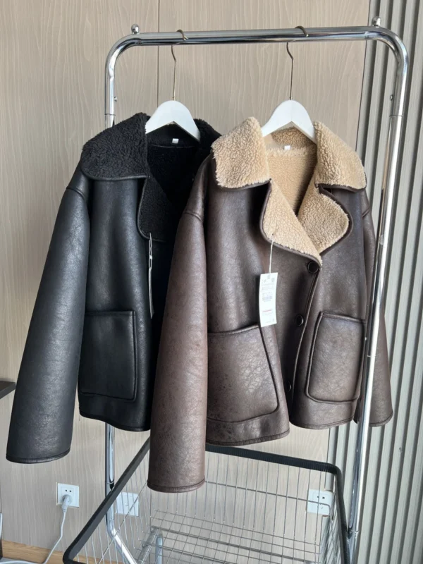 Women's Double-Sided Collar Oversized Long-Sleeve Jacket Warm Fall Winter Coat
