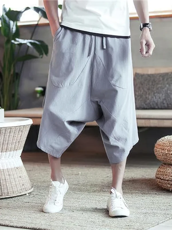 Men's Cotton Linen Wide Leg Beach Shorts - Image 6