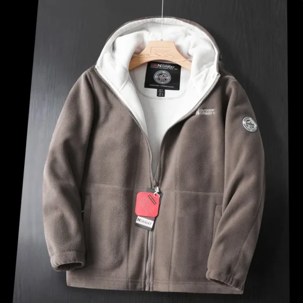 Men's Winter Fleece Jacket Thickened Wool Hooded Coat for Skiing and Outdoor Wear - Image 3