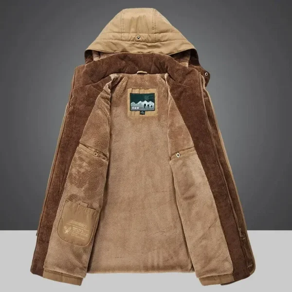 Men's Solid Parka Coat Large Size Winter Jacket with Velvet Lining and Multi Pockets - Image 5
