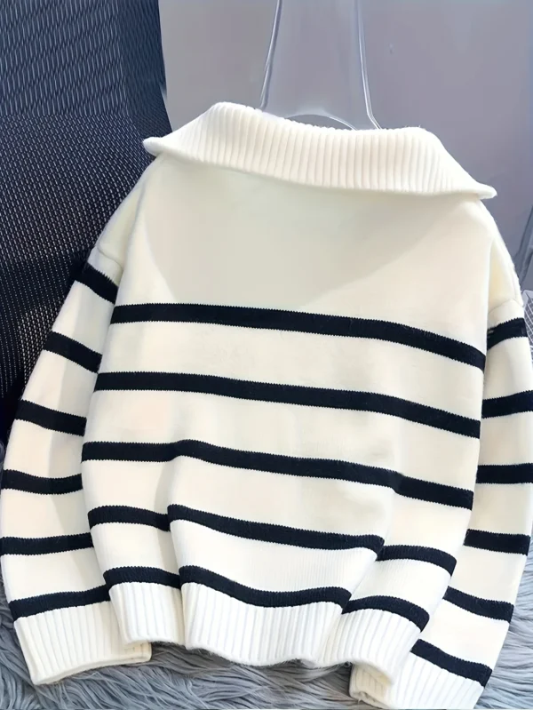 Women's Thickened Zipper Striped Pullover Top - Image 2