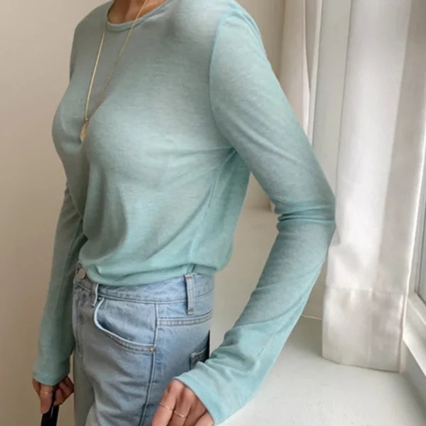 Women's See-Through Long Sleeve Slim Tee - Image 3