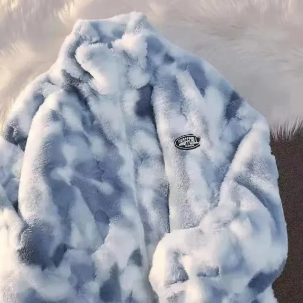 Women's Tie Dye Lamb Fleece Jacket Plush Zipper Harajuku Thick Coat - Image 2