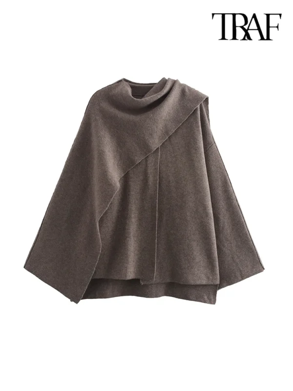 Women's Asymmetric Split Knitted Coat Loose Warm Elegant Commuter Jacket - Image 2