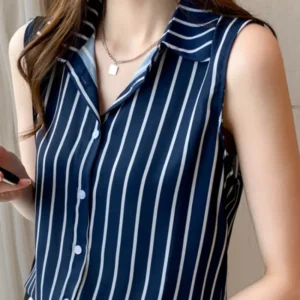 Women's Chiffon Sleeveless Striped Blouse