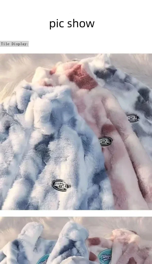 Women's Tie Dye Lamb Fleece Jacket Plush Zipper Harajuku Thick Coat - Image 6